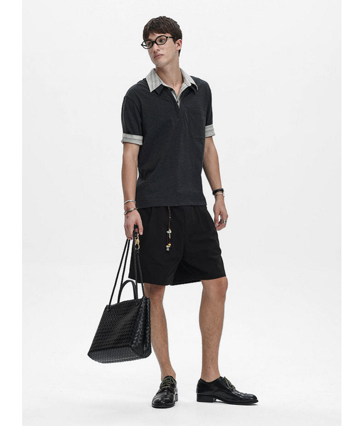 Faux Two-Piece Pocket-Stripe Polo Shirt