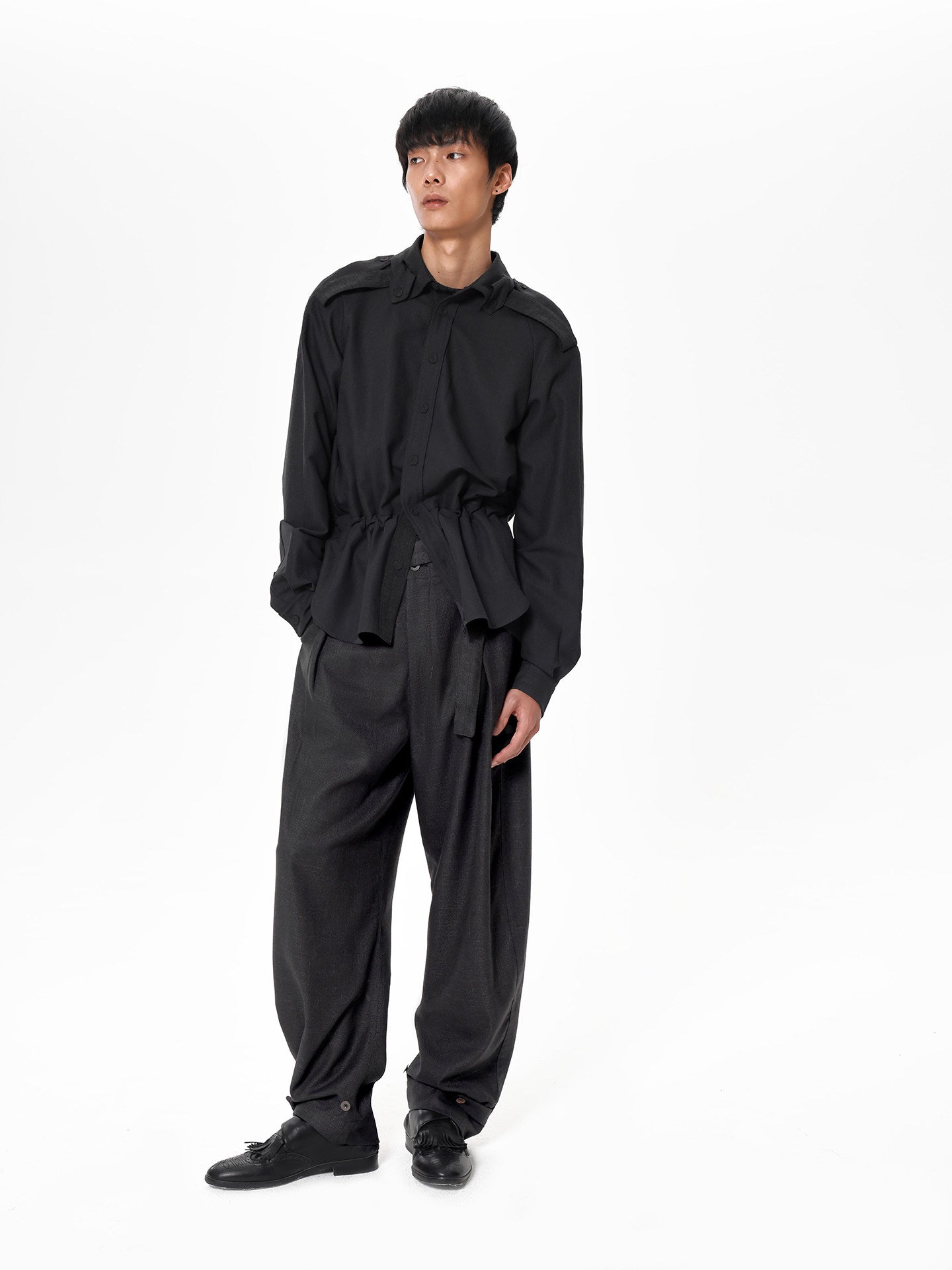Linen-textured Casual Pants