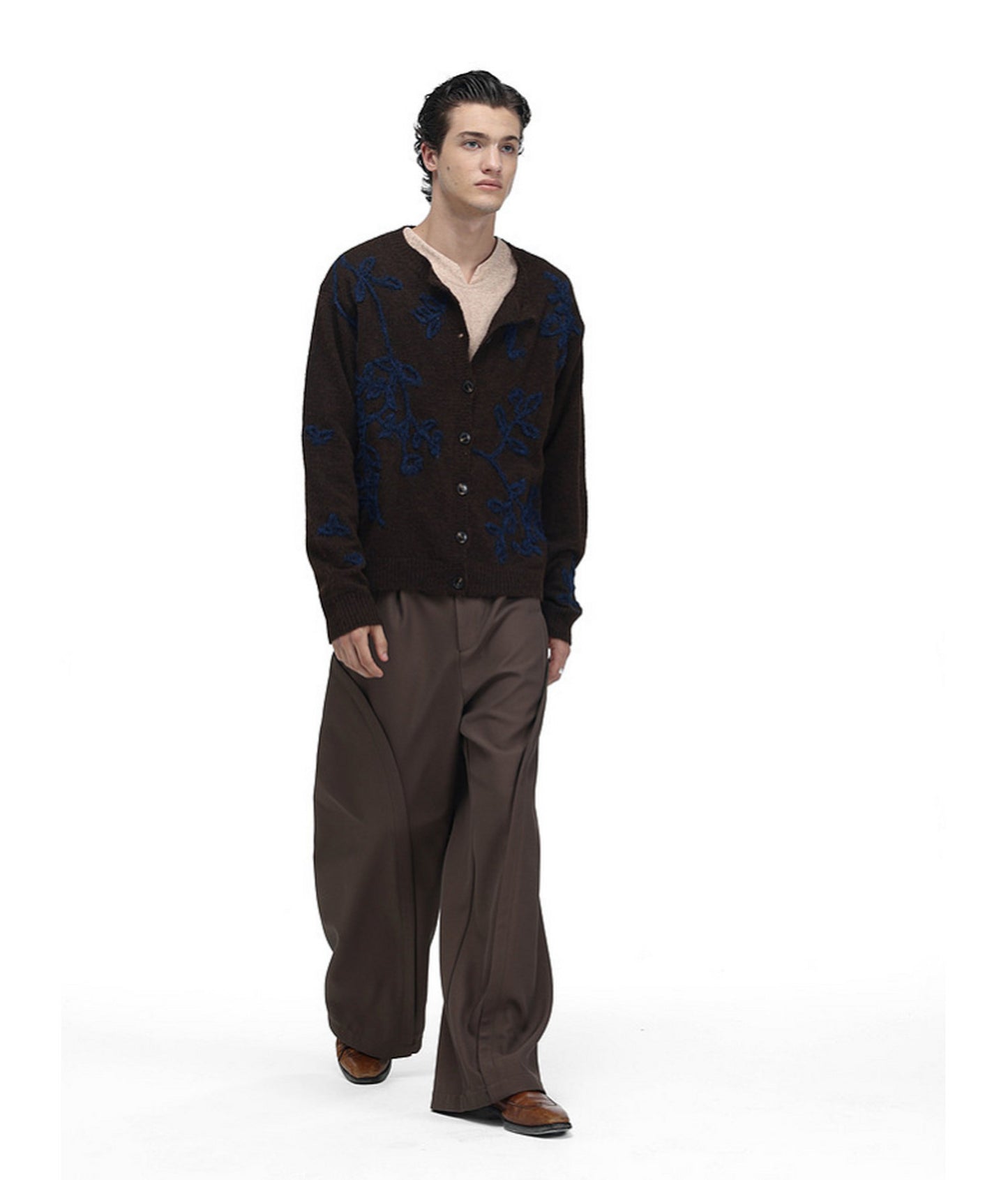 Vintage-Style Floral-Print Wool Cardigan