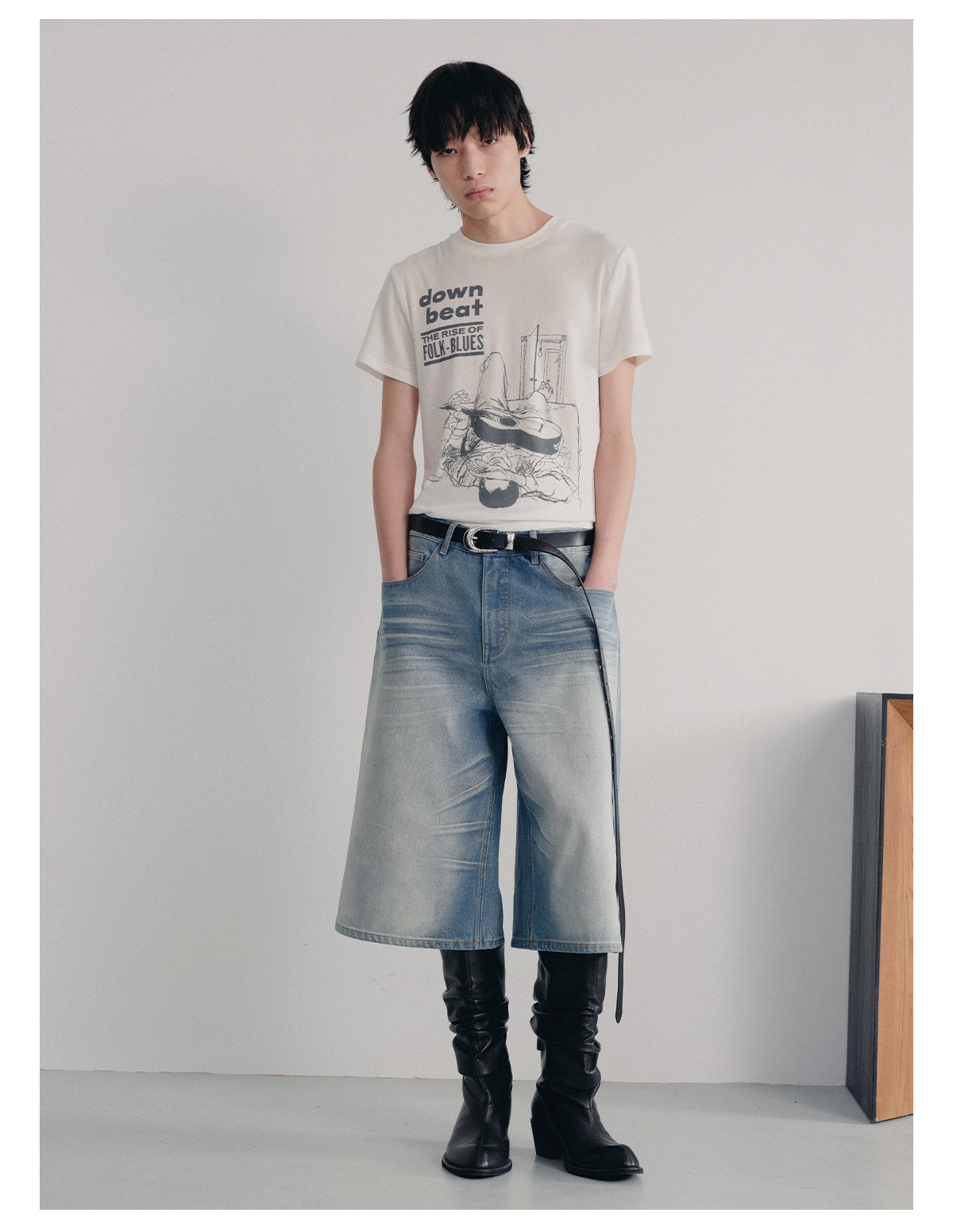 Ice Blue Denim Cropped Pants