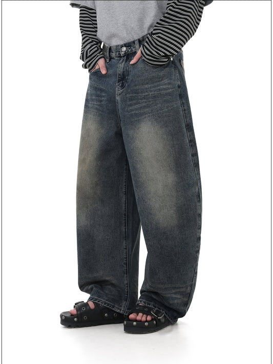 Cowhide pockets Wide leg denim pants