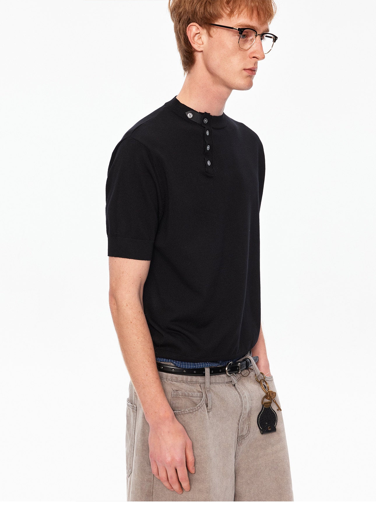 Crossover Henley-neck knit