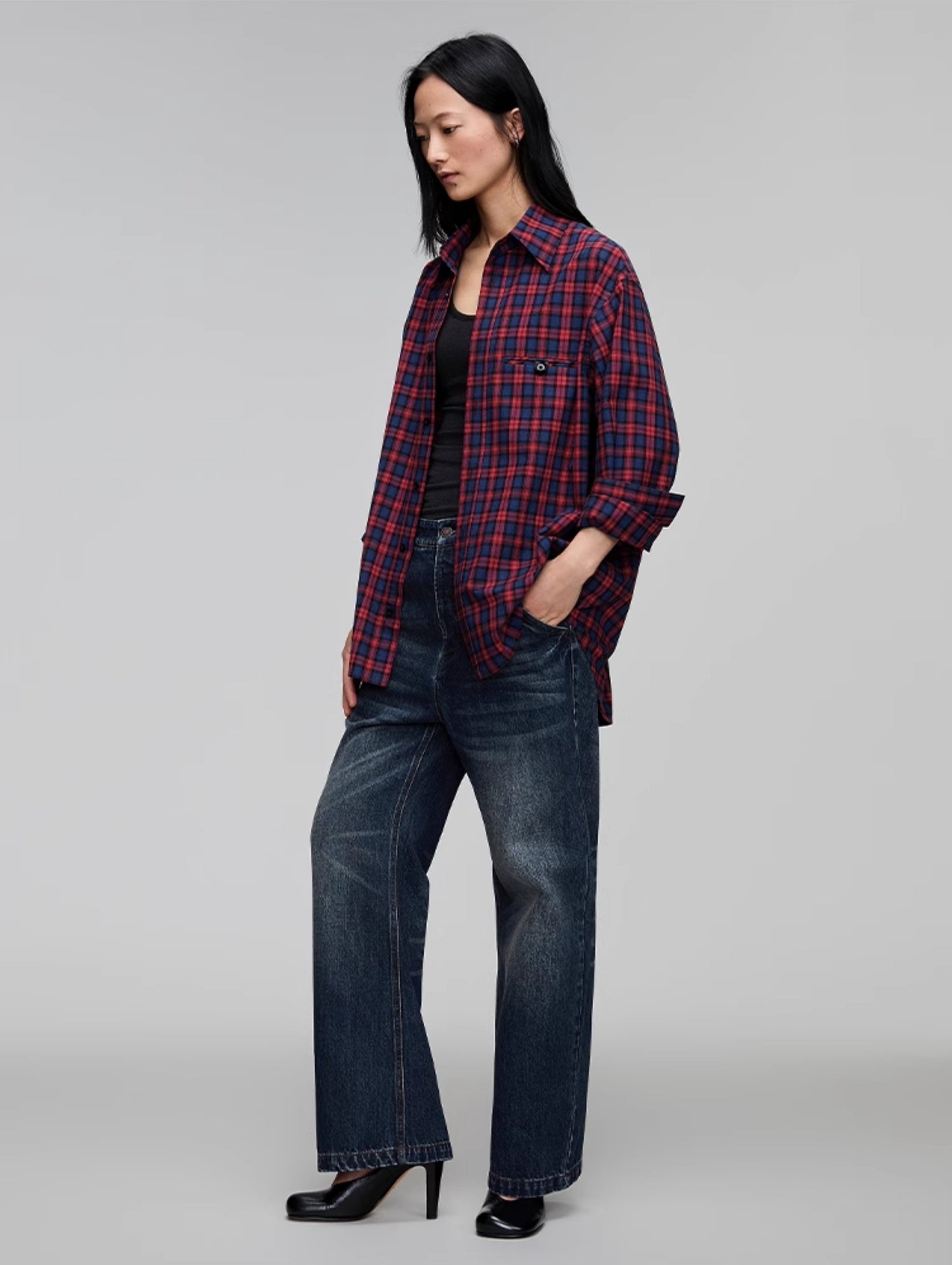 Washed Straight Denim Pants