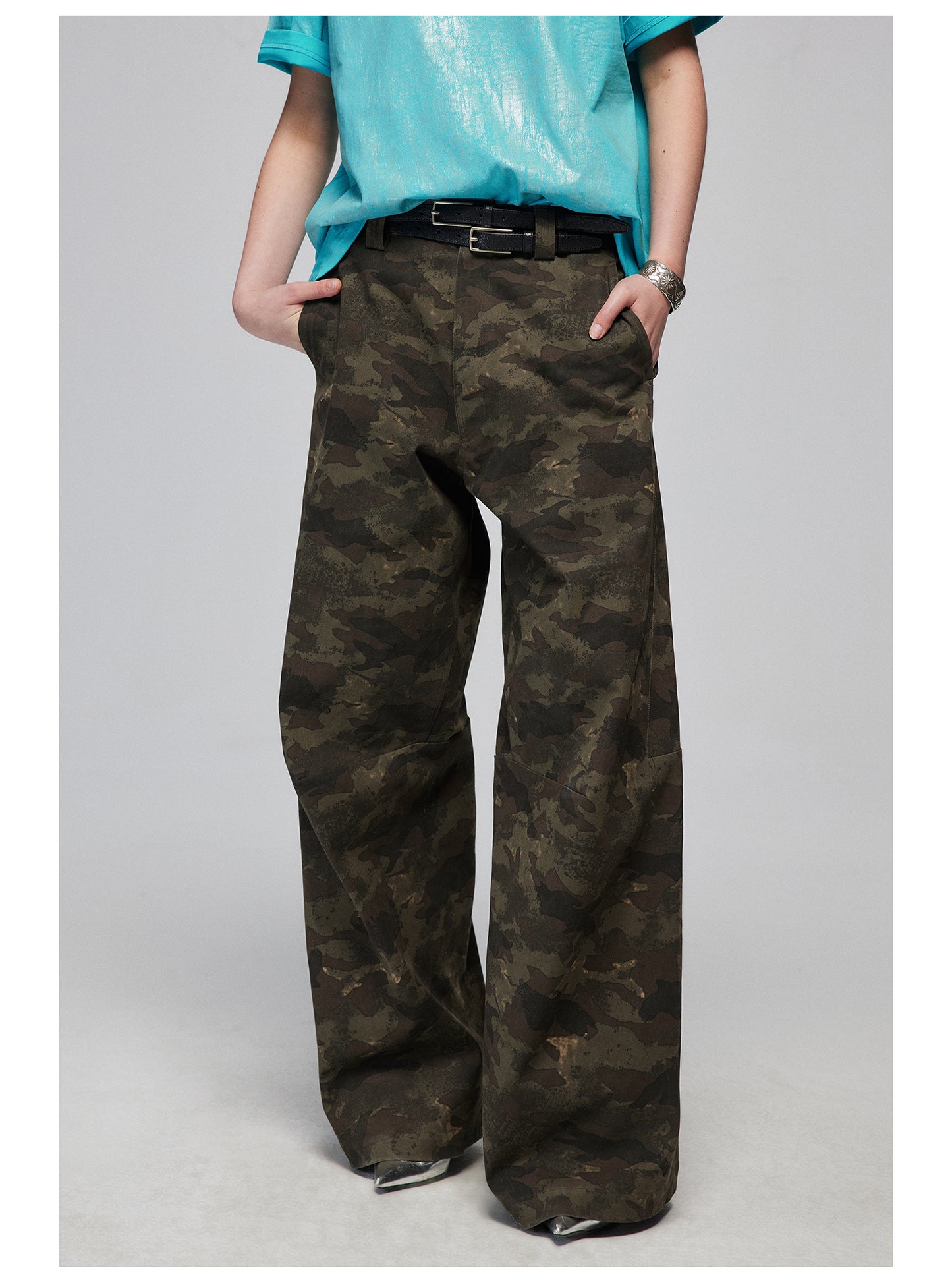 Wide leg casual camouflage pants