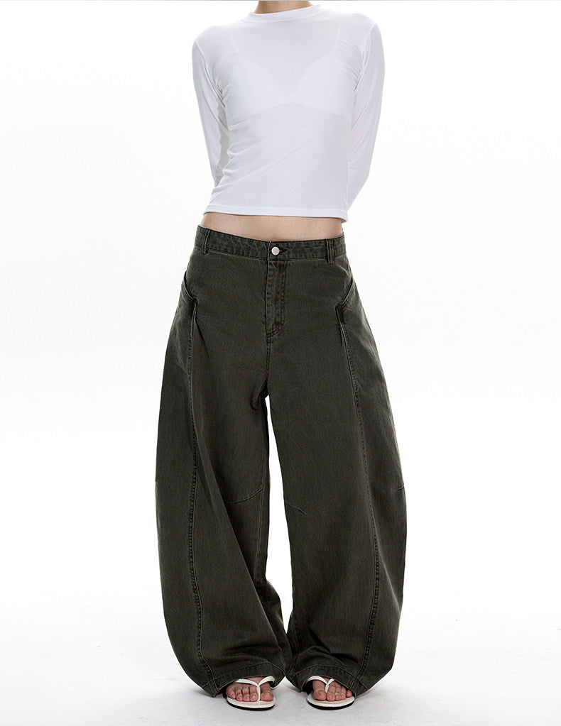 Deconstructed Wash Curved Blade Casual Pants