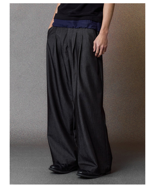 Draped Straight-Leg Pants
