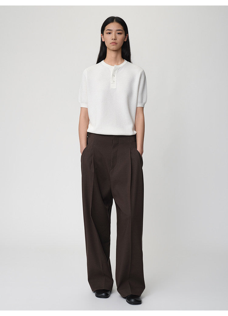 Waffle Henley Neck Knit Shirt