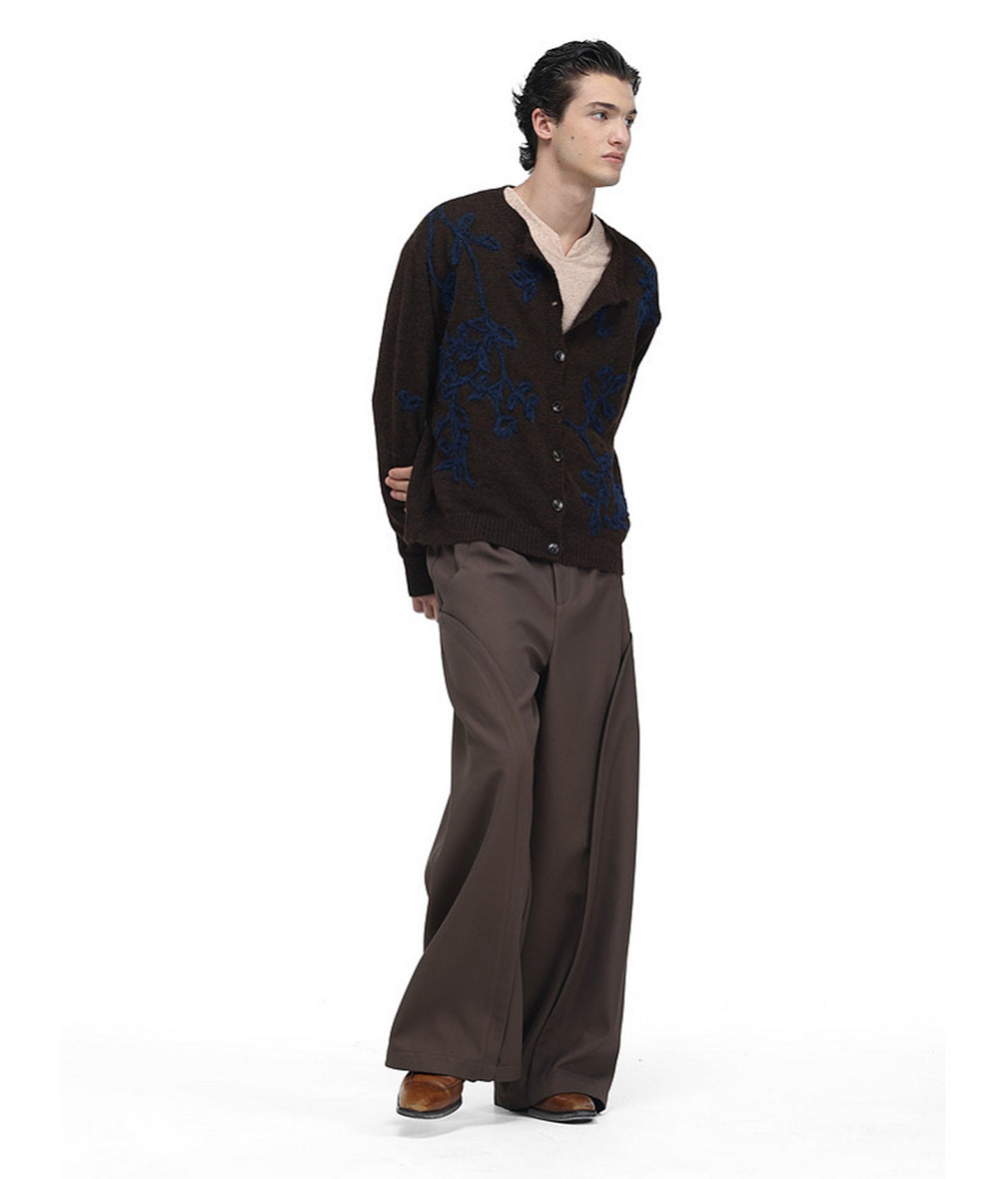 Vintage-Style Floral-Print Wool Cardigan