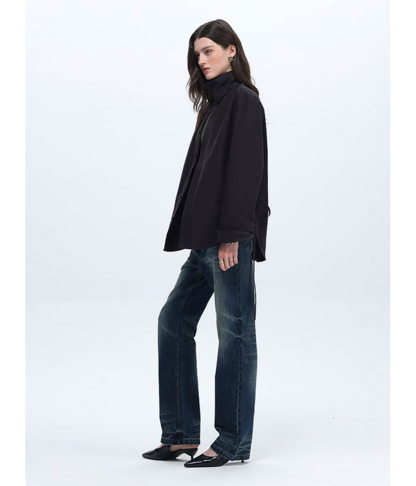 Shirt with Stand-Up Collar and Panel Design