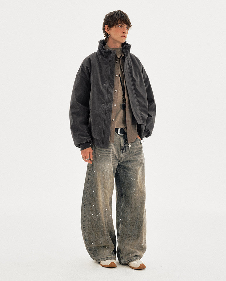 Suede Collar Cotton-Padded Jacket