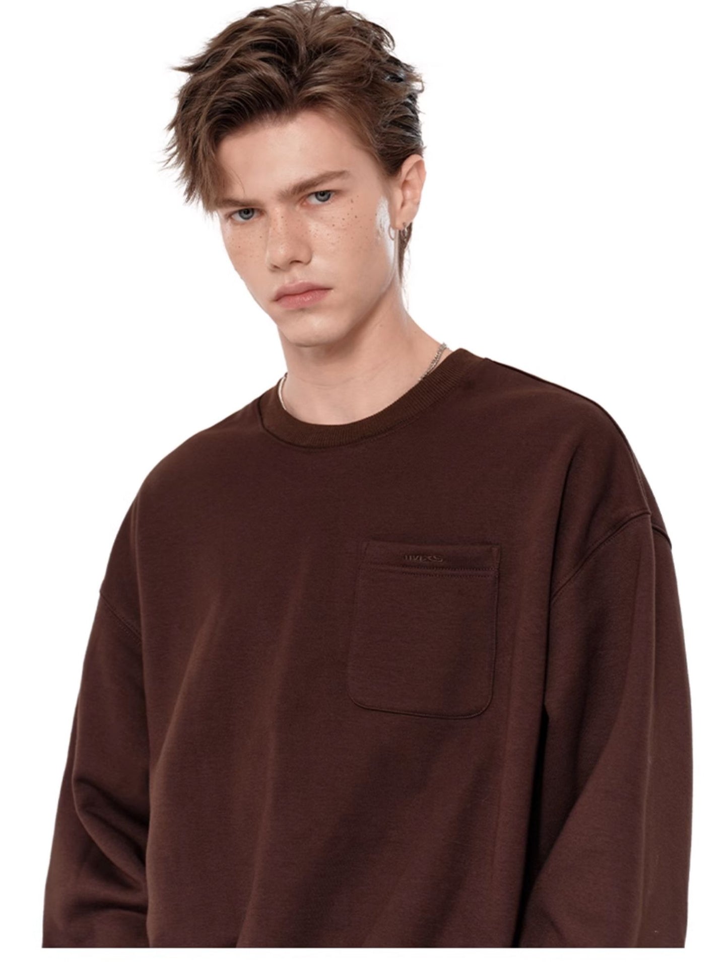 Solid color round neck sweatshirt