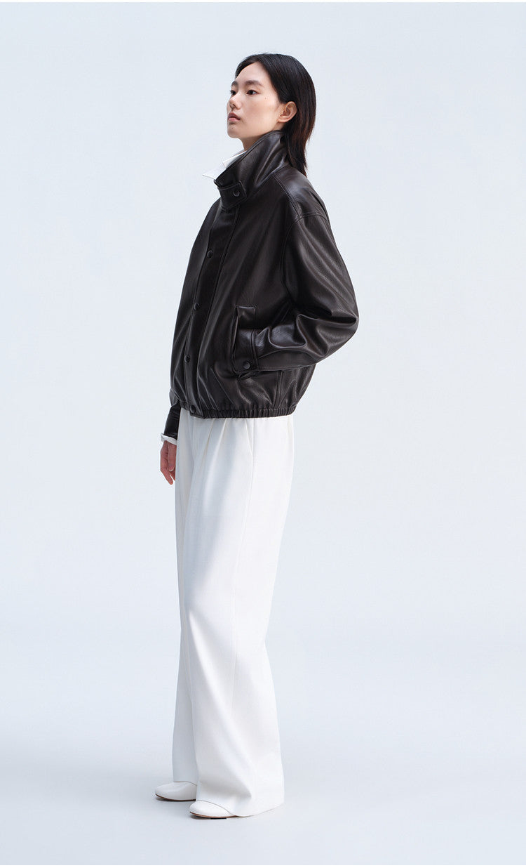 Casual Loose-Fit Harrington Jacket with Double Collar