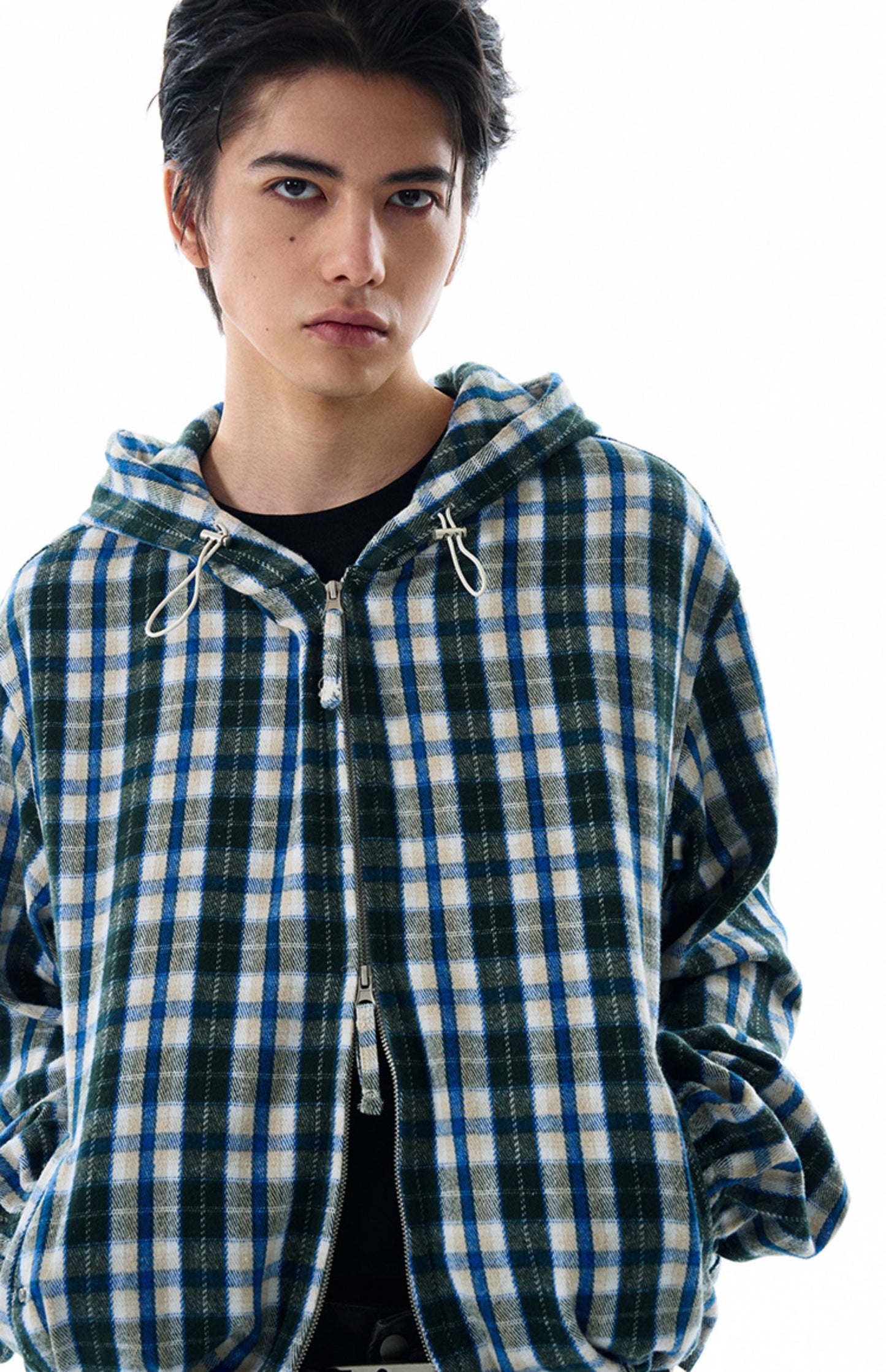 Checkered hooded shirt