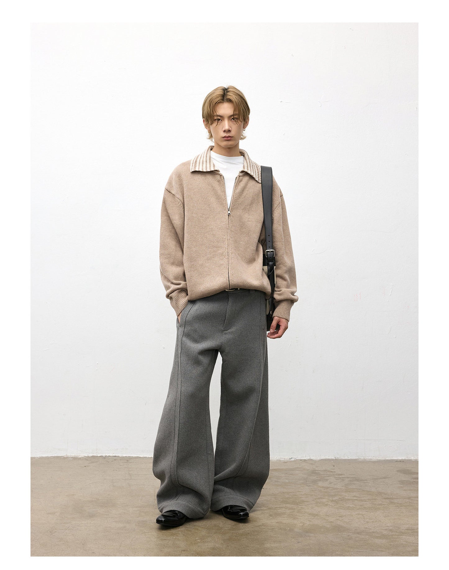 Color Block Lapel Zipper Sweater