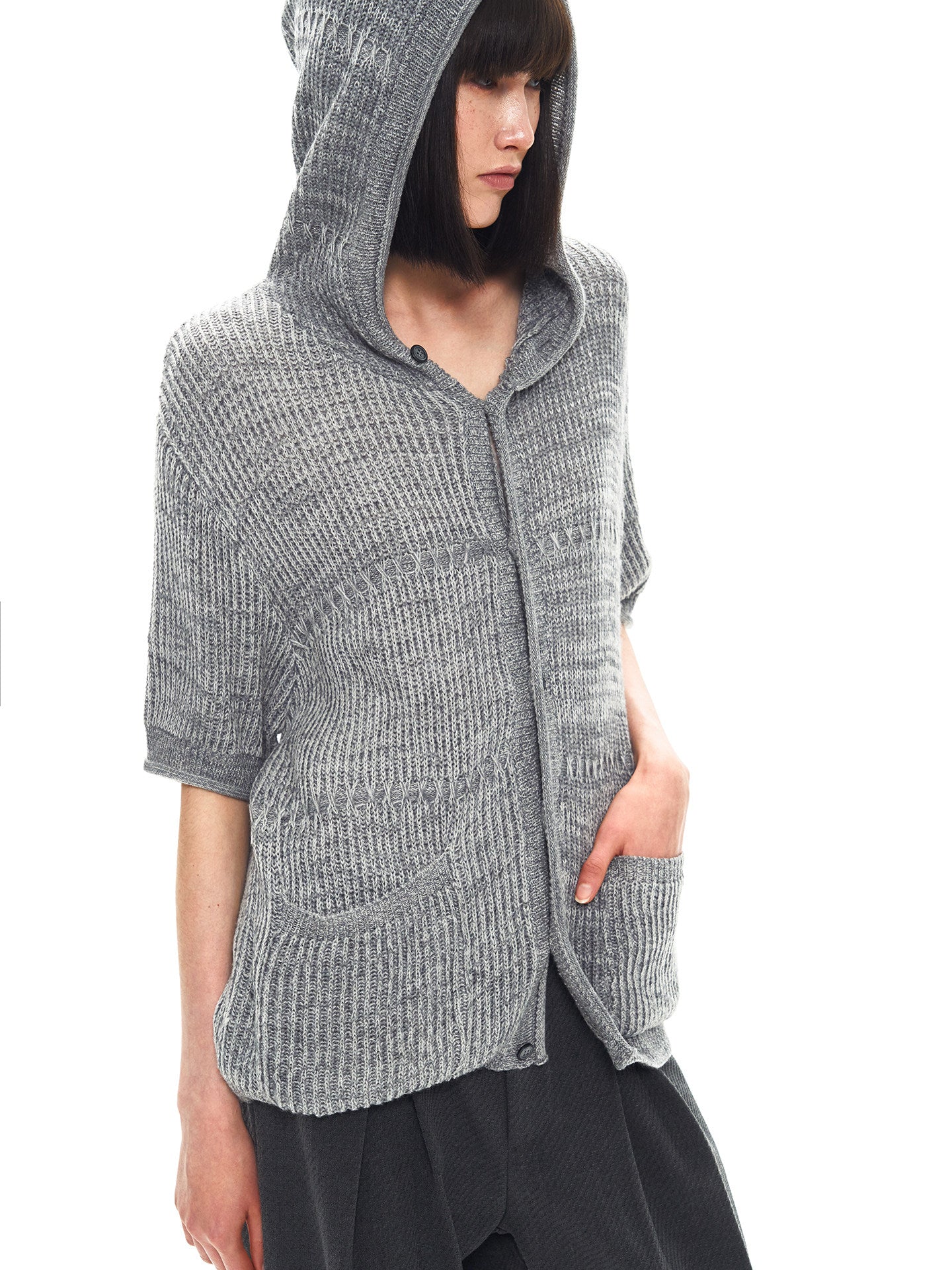 Double-Blend Yarn Hooded Knit Cardigan