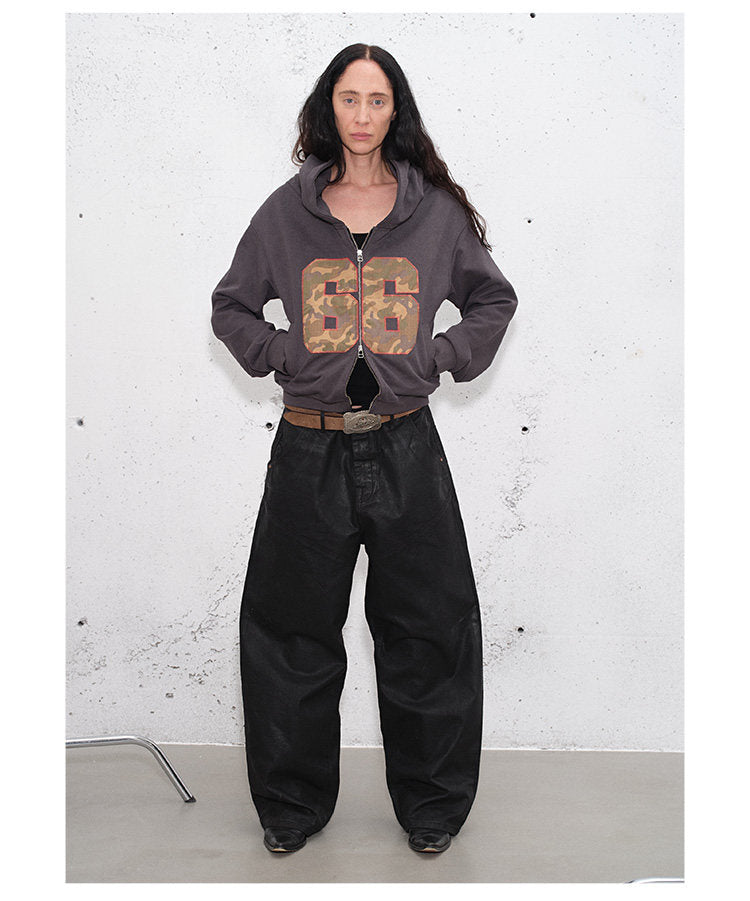 Waxed Loose-Fit Casual Pants