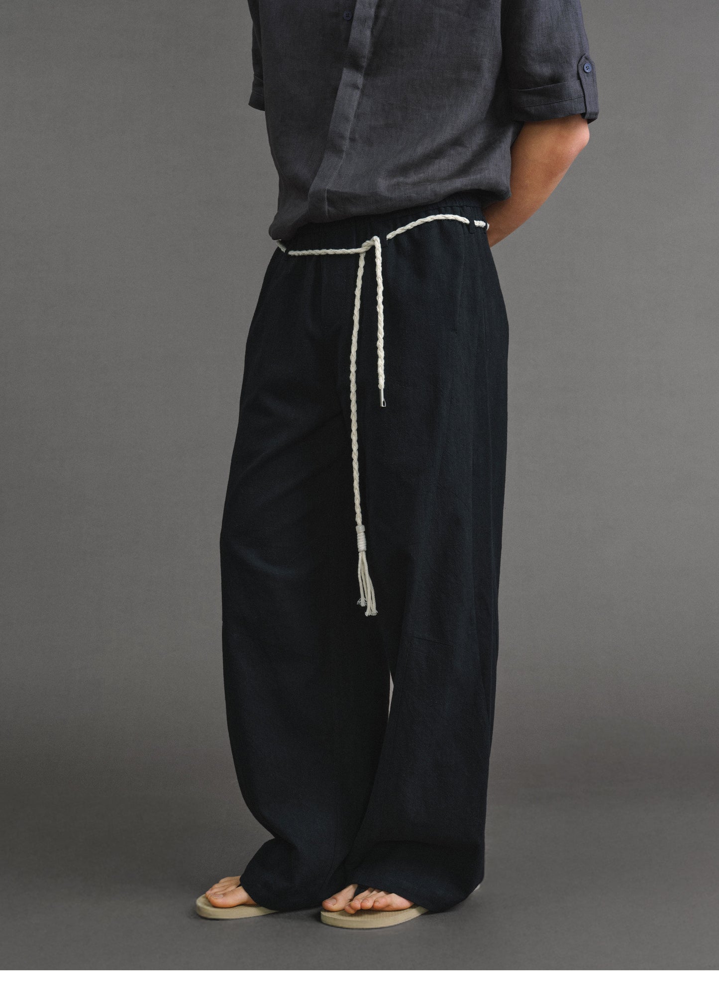 Relaxed Fit Curved-Cut Casual Pants