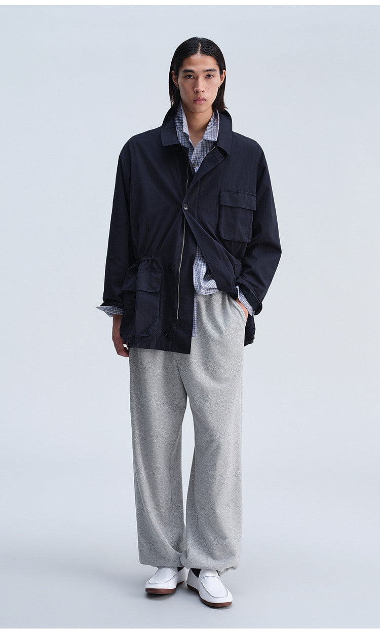 Work Jacket with Waist Drawstring and Relaxed Fit
