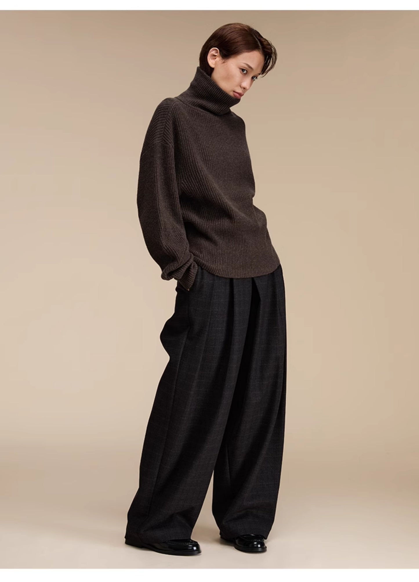 Retro Check Pattern Wide Leg Casual Pants