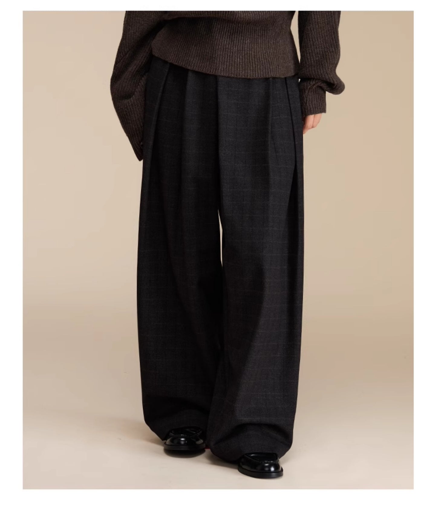 Retro Check Pattern Wide Leg Casual Pants