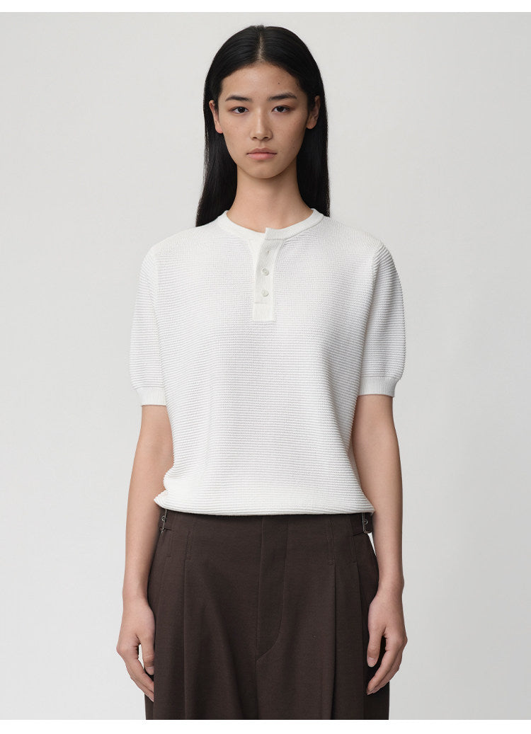 Waffle Henley Neck Knit Shirt