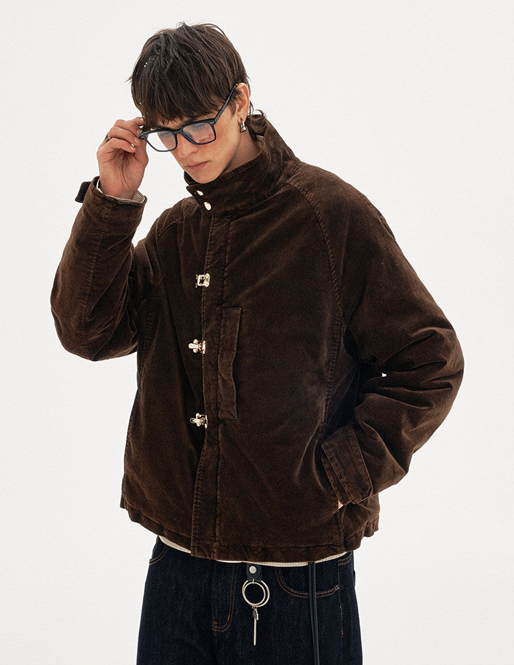 Metal Buckle Stand Collar Cotton Jacket