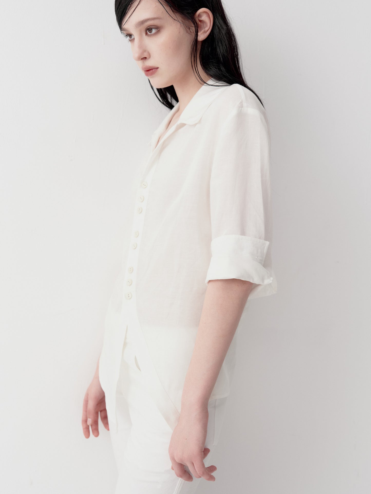 Shirt with Diagonal Placket and Slit