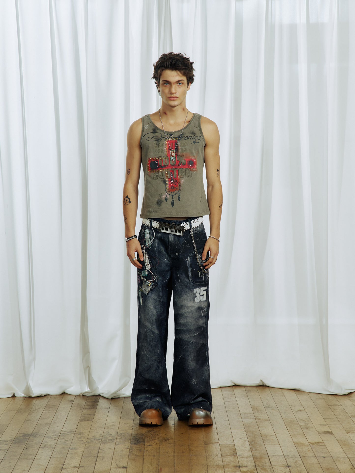 Splash Ink Straight-Fit Denim Pants