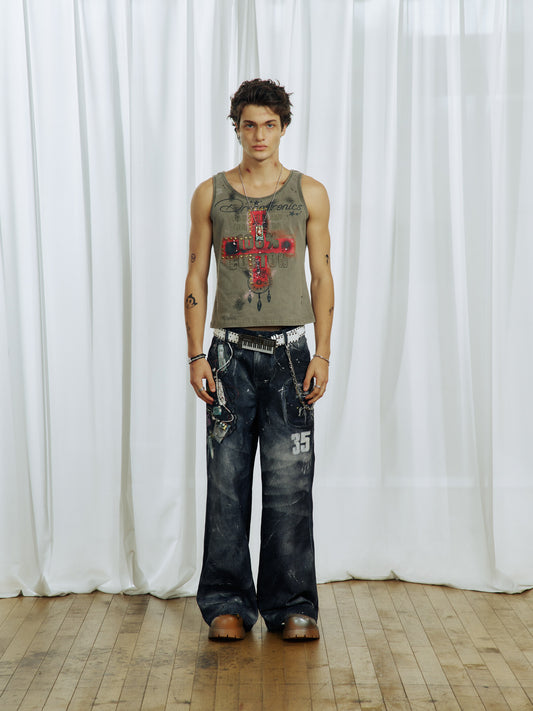 Splash Ink Straight-Fit Denim Pants