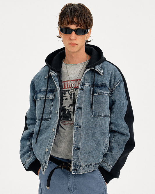 Street Patchwork Wash Denim Jacket