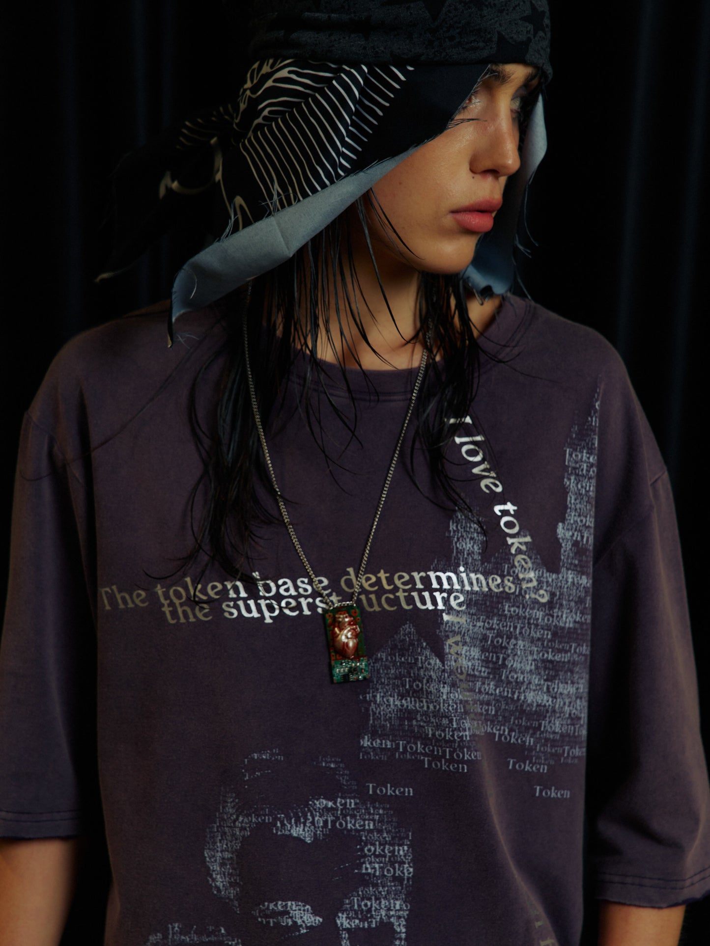 Silver Embossed Print  Distressed T-Shirt