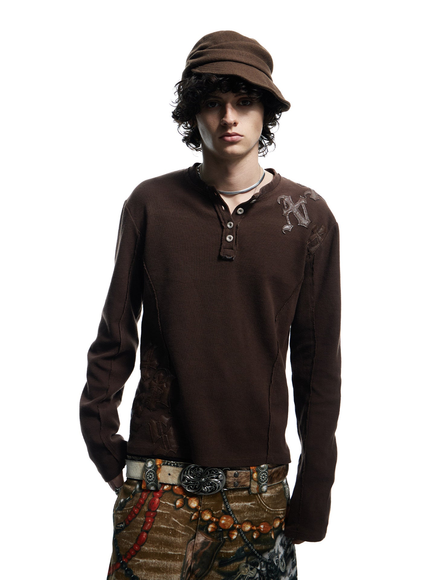 Street Style Waffle Henry Neck T-Shirt