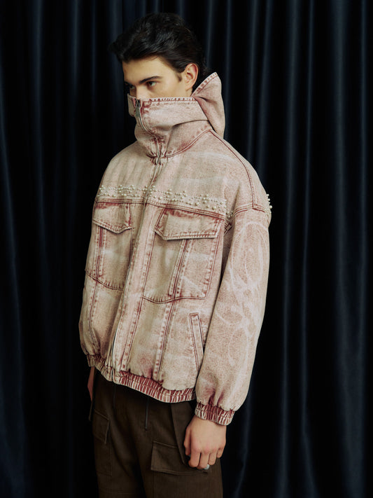 Double Collar Washed Denim Jacket