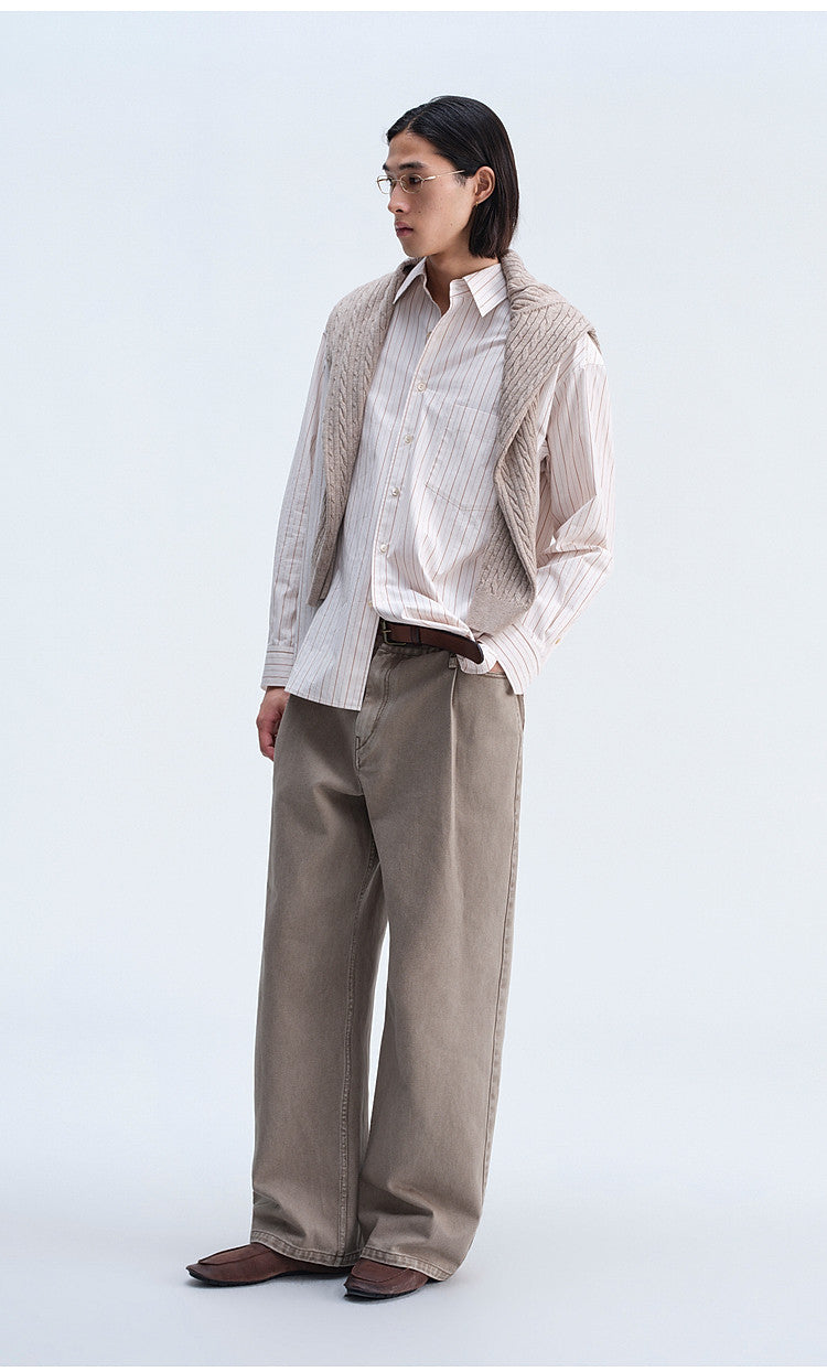 Casual Shirt with Color-Woven Stripes