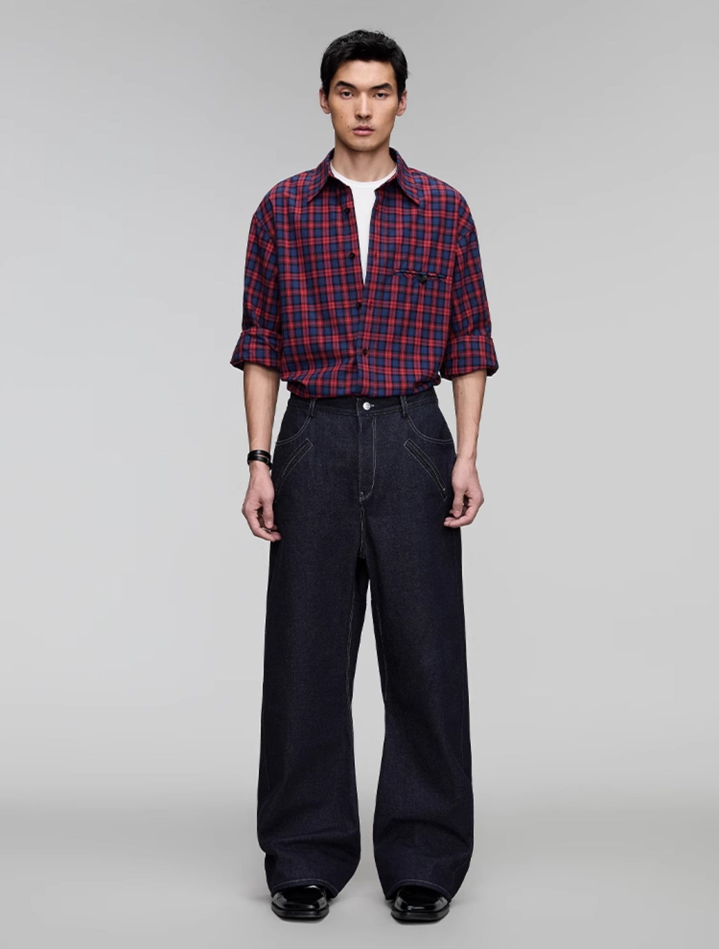 Plaid double pocket shirt