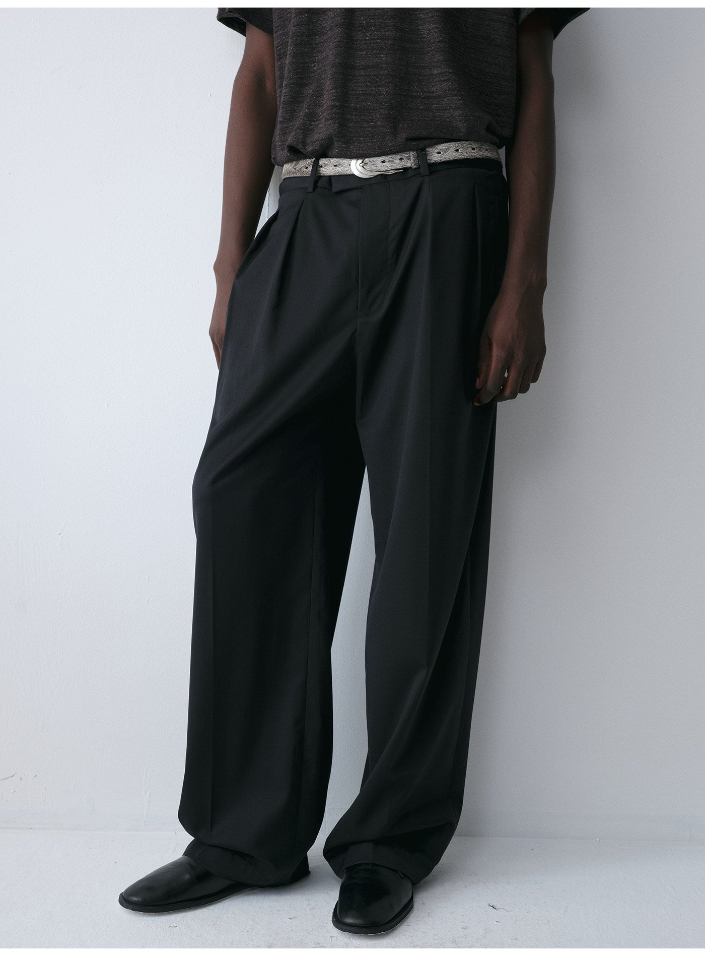 Wool Double-Pleated Casual Pants