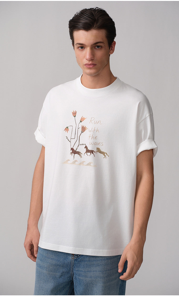 Hand-Painted Style Round-Neck T-Shirt
