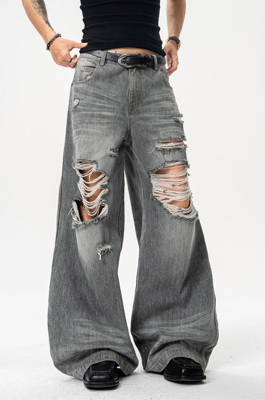 Washed and distressed jeans