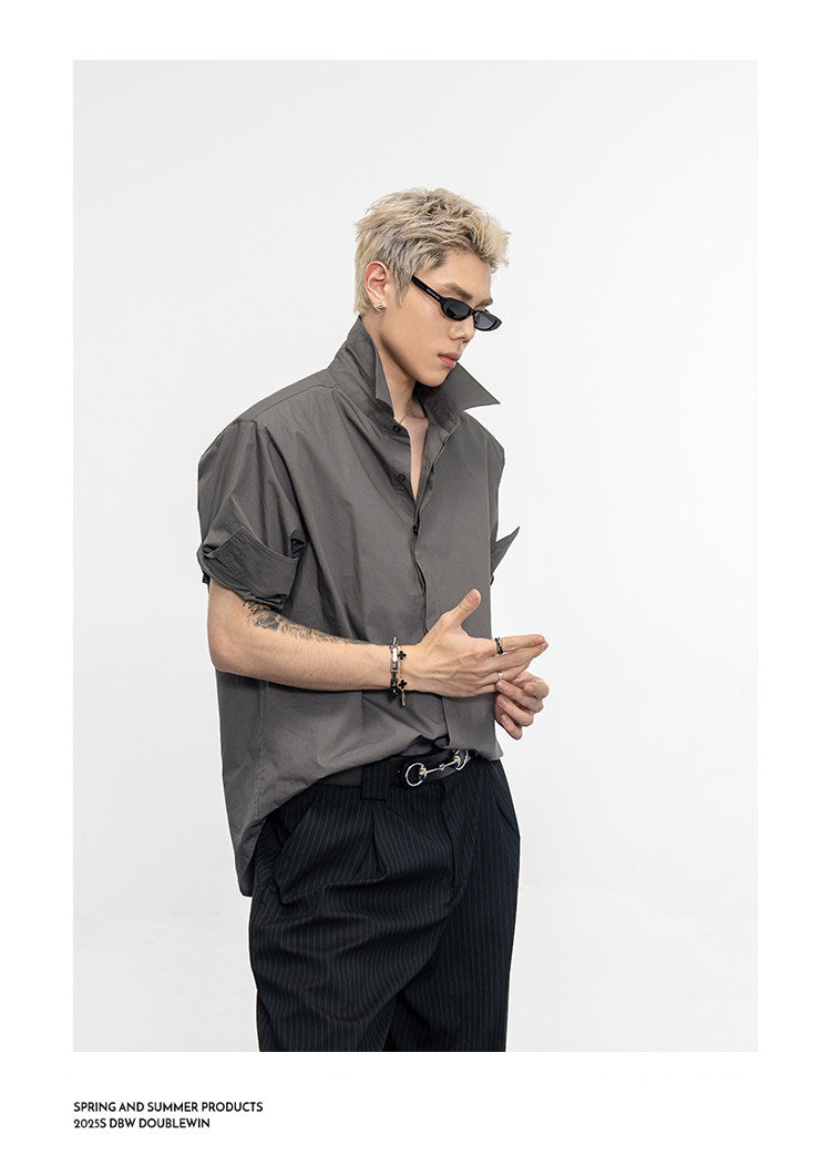롤업 슬리브 와이드 셔츠