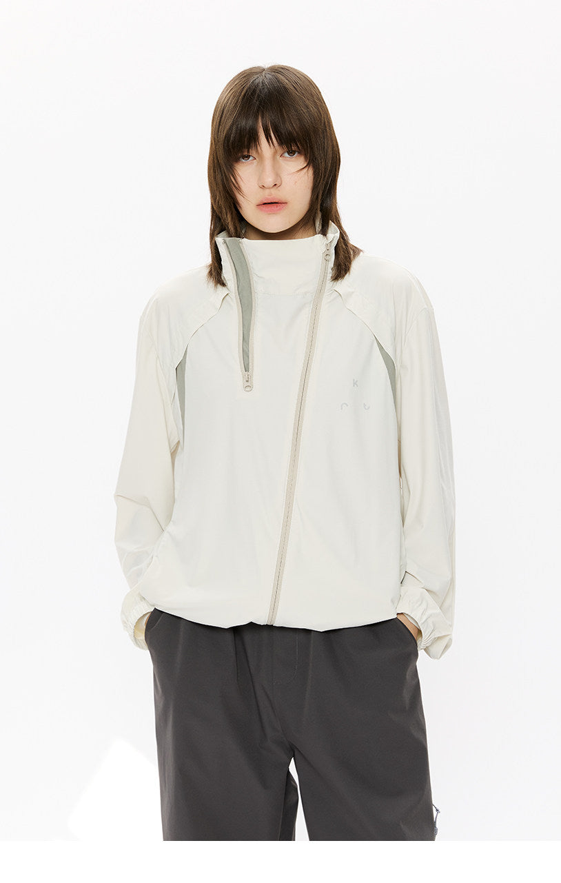 Diagonal Zipper Straight-Shoulder Sun Protection Jacket