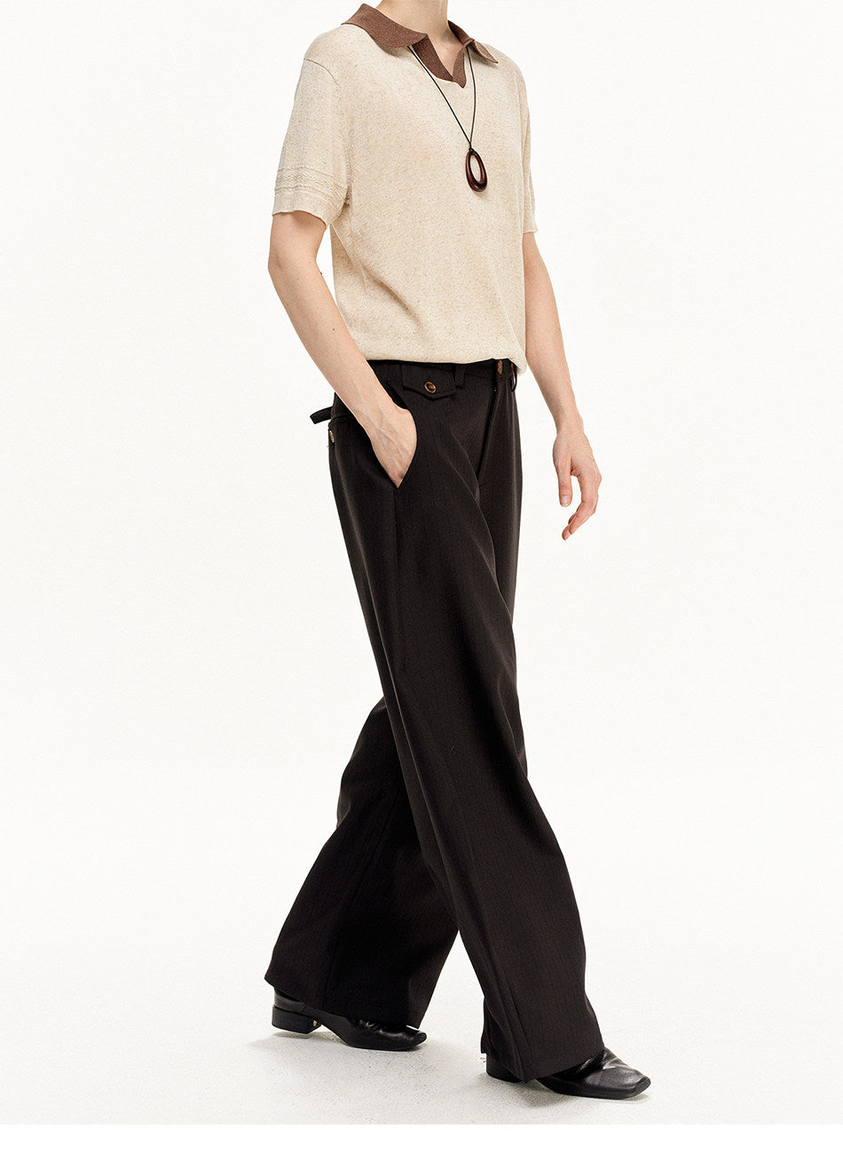 Wide-Leg Vertical Stripe Casual Pants
