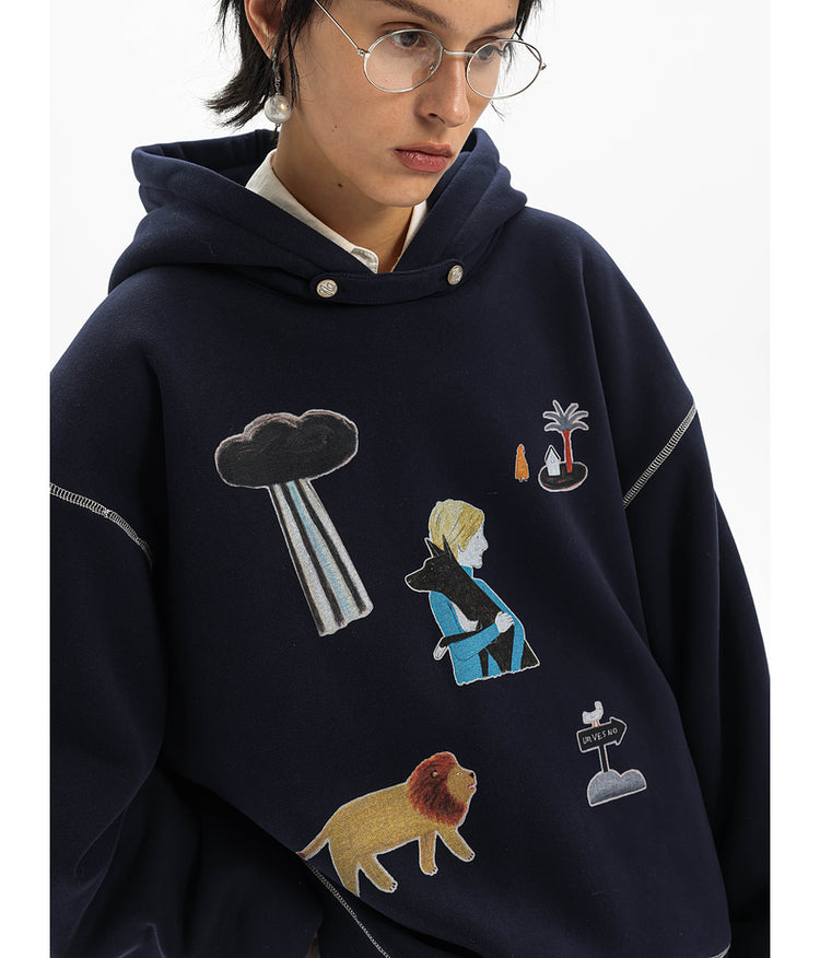 Fan Print Hooded Sweatshirt