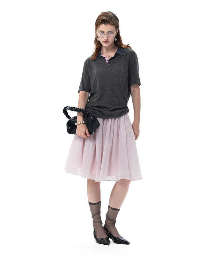 Knit Openwork Polo Shirt