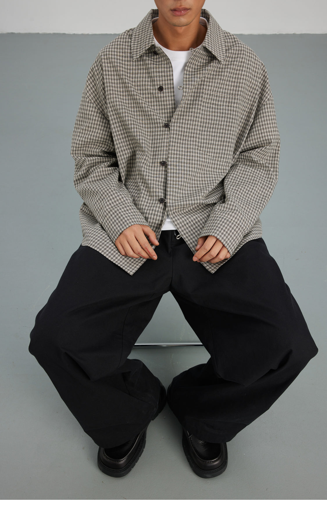 Straight Button Retro Fine Check Shirt