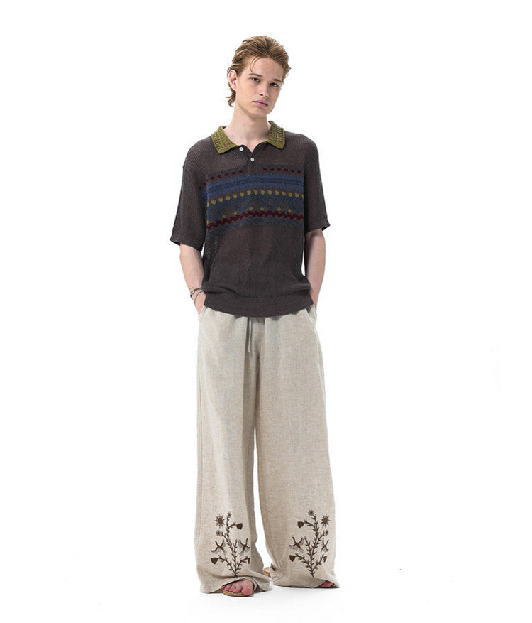College-Style Polo-Collar Sweater
