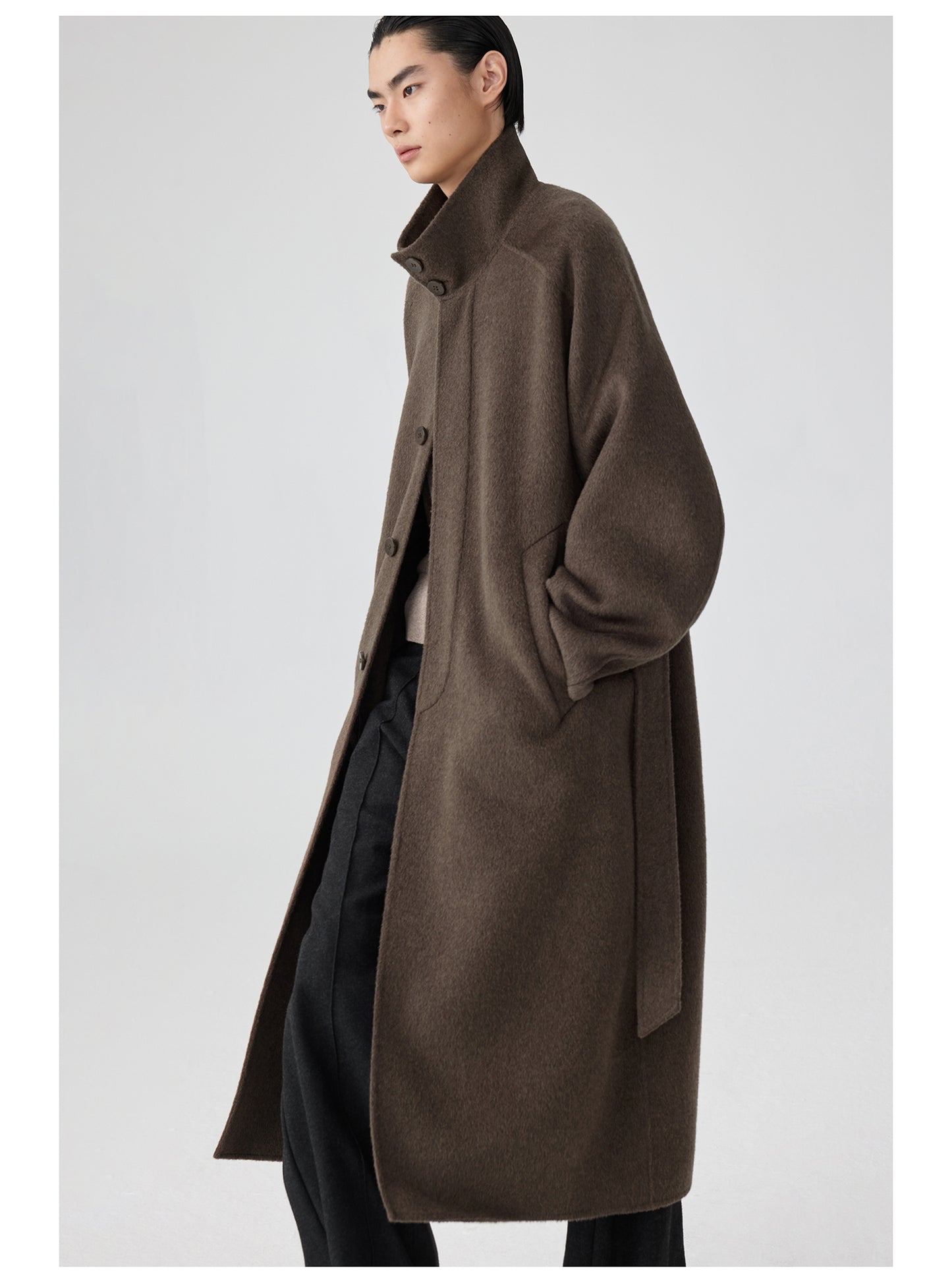 Double-faced stand collar wool coat