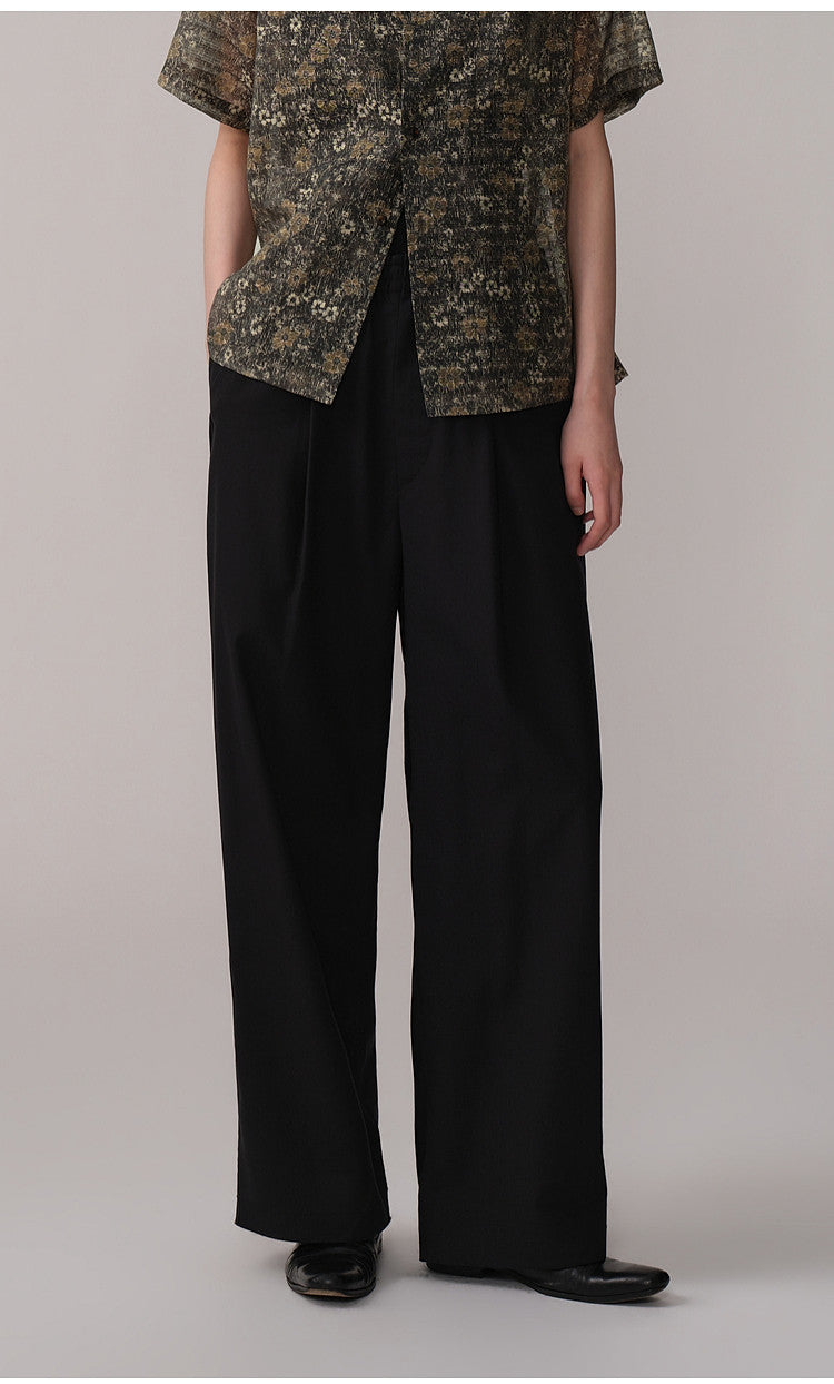 Straight-Leg Casual Pants with Elastic Waistband