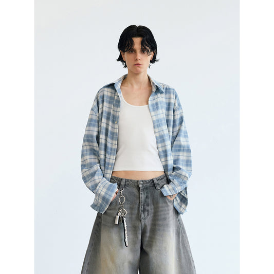 Retro contrast plaid shirt