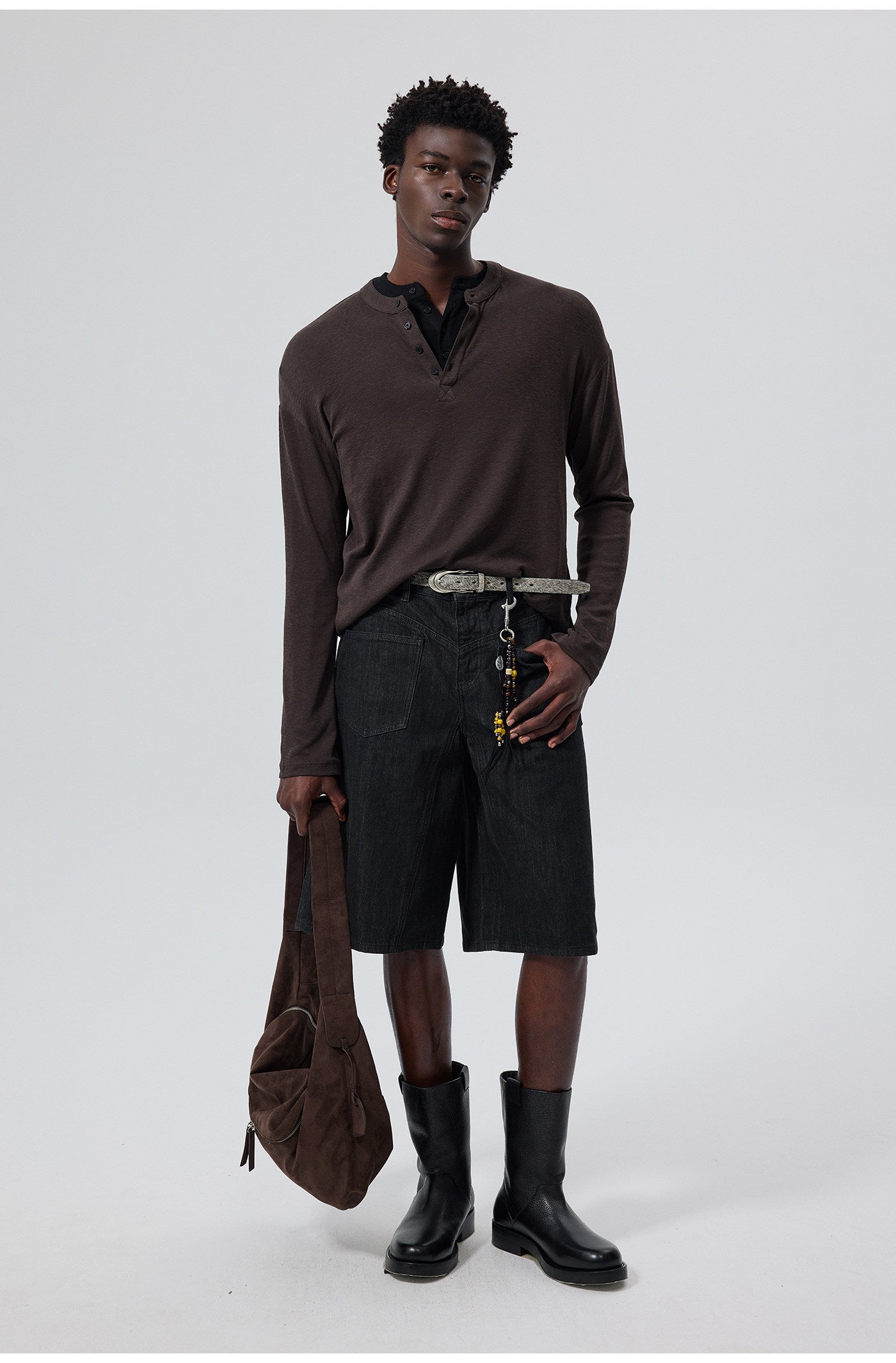 Cotton Blend Henley Collar T-Shirt