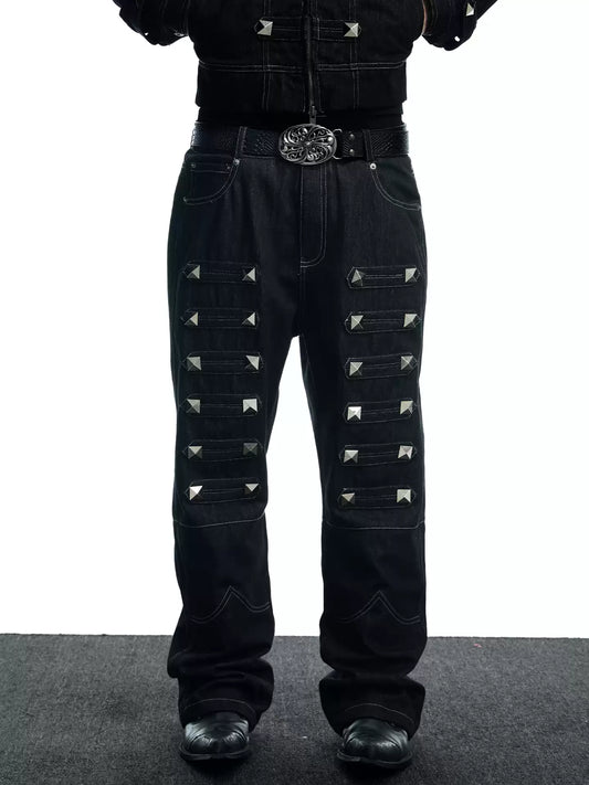 Punk Street Stand Collar Denim Pants